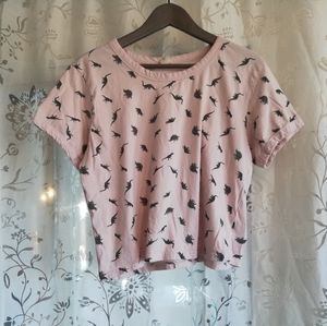 Trendy Pink Cropped Tee w/ Dinos!